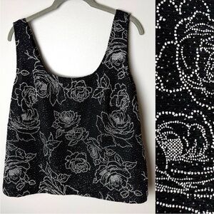 Alex Evenings Top Size XL Sleeveless Tank Stretch Black White Bling Roses Formal